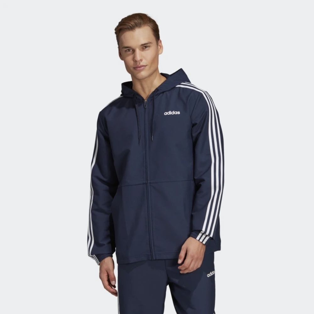 Adidas 3 Stripes Navy Woven Windbreaker Sz XL